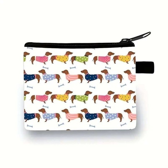 Dachshund Dog Print Zipper Pouch Small Cosmetic Bag Cute Puppy Travel - Picture 1 of 3